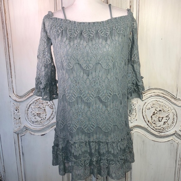 Faith & Flowers Lace Off  Shoulder 3/4 Length Sleeve Dress Size M - Picture 1 of 8